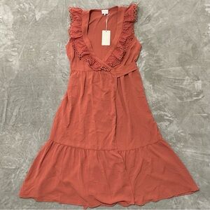NWT Entro Elegant Wrap Around Lace Trim Dress Size Large Terracotta Boho Maxi